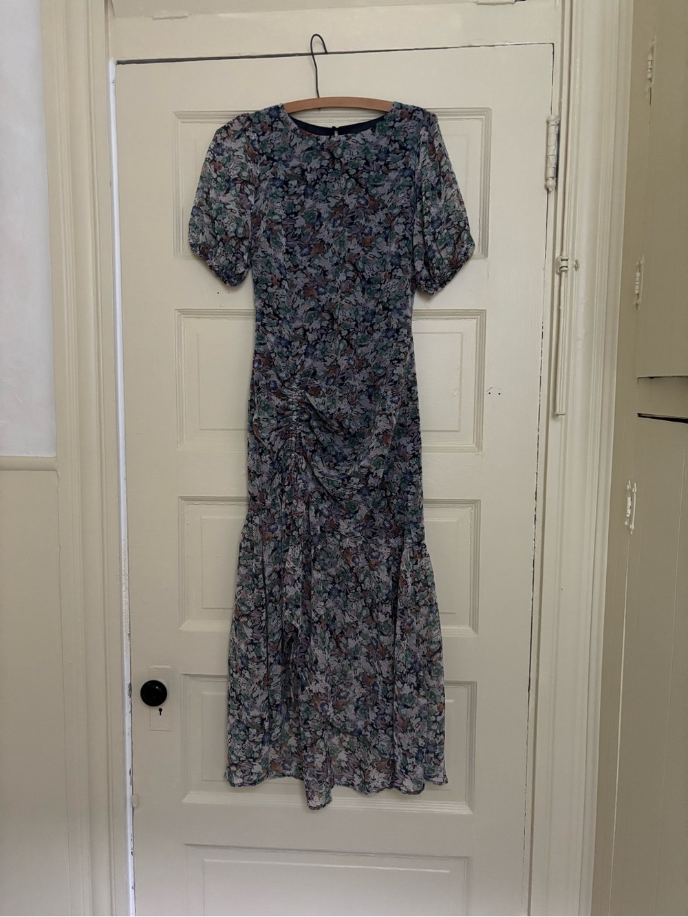 ASTR the Label Asymmetrical Floral Midi Dress in Blue-Green